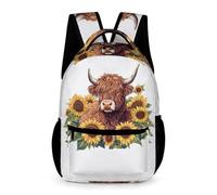 WECECE Highland Cow Daypack for Boys Age 12 Sunflower Bull Backpack for Girls Years 2-4 Primary Kids Durable Daily Rucksack Front Pocket Side Pockets Outdoor Day Trips