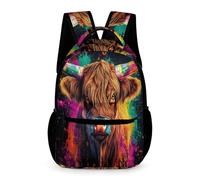 WECECE Highland Cow Design Bookbag Children for Boys and Girls 10-13 Years Cow Daypack Year 5 Lightweight with Side Pockets Rucksack Daily Items Bottle Autumn Trip Daily Use