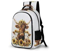 WECECE Highland Cow Pattern Daypack Modern Students Ages 12-16 Cattle Rucksack Boys School Years 5-9 Book Bag for Students 13.3 Inch Laptop Rucksack Back to School Gift