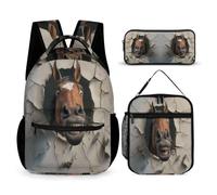 WECECE Horse Backpack Set with Lunch Tote and Pencil Case for Girls Age 6, Animal Horse Bookbag 3 Piece Set Year 2-4 for Girls Sports Clubs Holiday Travel and Daily Carry