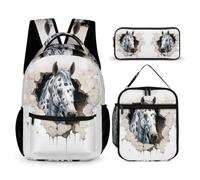 WECECE Horse Backpack with Lunch Box Pencil Case for Boys Age 9, Animal 3D Horse School Backpack 3 Piece Set Year 5-7 for Young Learners Daily Study Classroom Lessons and Travel Activities