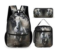 WECECE Horse Bookbag School Supplies Bundle for Kids Age 11, Animal Book Pack with Pencil Case and Lunch Bag Year 5-7 for Girls Family Trips Outdoor Activities and Student Carry