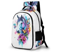 WECECE Horse Illustration Rucksack Kids Year 7 Animal Design Backpack Girls 15 Year Olds Fashion School Bag Daypack Students 13.3 Inch Laptop Rucksack Back to School Gift