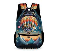 WECECE Hot-air Balloon Rucksack Boys Ages 6-9 Years Primary Kids Flowers Scenery School Backpack Year 1-4 Girls Large Bookbag 43x32x15cm for Daily Lessons Books Notebooks