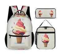 WECECE Ice Cream Pattern Backpack School Supplies Bundle for Children 8-10 Years, Food Print Backpack with Pencil Case and Lunch Bag Year 7 for Boys Sports Clubs Holiday Travel and Daily Carry