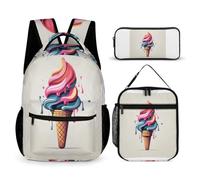 WECECE Ice Cream Pattern Book Pack with Lunch Box Pencil Case for Students Age 11, Food Print Book Pack with Lunch Box Pencil Case Year 1-2 for Boys Sports Clubs Holiday Travel and Daily Carry