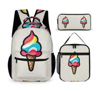 WECECE Ice Cream Pattern School Bag School Supplies Bundle for Boys Age 6, Food Print Book Pack with Pencil Case and Lunch Bag Year 3 for Boys Family Trips Outdoor Activities and Student Carry