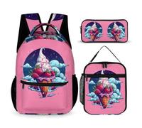 WECECE Ice Cream Print Bookbag Set with Lunch Tote and Pencil Case for Boys 10-12 Years, School Backpack 3 Piece Set Year 1 for Boys Family Trips Outdoor Activities and Student Carry