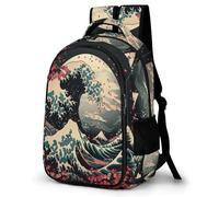 WECECE Japanese Style Backpack, School Bags for Boys Girls, Large Capacity Primary Elementary Middle School Bag, Cute Backpacks Durable Wave Pattern Bookbag for Kids Children