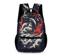 WECECE Japanese Style Waves Backpack Girls Ages 9-13 Years Primary Kids Waves School Bag Year 4-8 Boys Large Daypack Book Bag 43x32x15cm for Autumn Trip Outdoor Books Notebooks