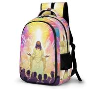 WECECE Jesus Christian Motif Daypack for Boys Age 16 Lightweight Jesus Pattern Backpack Kids Year 10 School Bag Kids and Teens 13.3 Inch Laptop Rucksack Back to School Gift