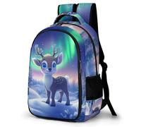 WECECE Kawaii Deer Motif Daypack Fashion Backpack Kids Age 7-11 Cute Reindeer Bookbag Students Secondary School Rucksack for Students 15.6 Inch Laptop Backpack Daily Use