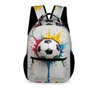WECECE Kids 3D Football Backpack Age 13 for Boys Colourful Soccer Rucksack for Girls Years 2-4 Durable with Side Pockets Bookbag Daily Items Bottle School Trips Travel