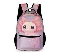 WECECE Kids Axolotl Pattern School Bag 6-12 Years Primary for Boys Girls Salamander Bookbag Years 3-5 Durable Rucksack Front Pocket Side Pockets Travel Outdoor Daily Use