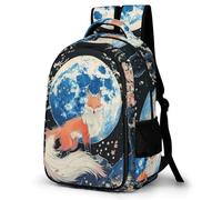 WECECE Kids Backpack Girls Boys, Cute School Bag Fox Moon Pattern Rucksack for Primary/Elementary School Bookbag with Animal Fox