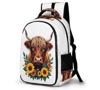 WECECE Kids Backpack Girls Boys, Cute School Bag Highland Cattle Rucksack for Primary/Elementary School Bookbag with Animal Bull