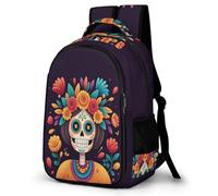 WECECE Kids Backpack, Lightweight Skull Flowers Backpack for Girls Age 7-12, Primary Cute School Bag with Skeleton, Fits A4 Books