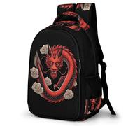 WECECE Kids Backpack Red Dragon Motif School Bag for 8-16 Years Boys Girls, Large Chinese Style Bag Capacity Primary Children's Backpack