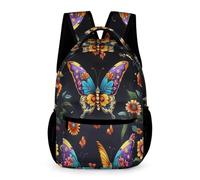WECECE Kids Butterfly Florals Motif Bookbag Age 8 for Boys Butterfly Daypack for Girls Year 5 Lightweight Rucksack Front Pocket Side Pockets Back to School Gift