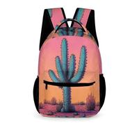 WECECE Kids Cactus Motif Backpack Age 11 School Kids for Boys Plants Pattern Daypack for Girls Years 1-3 Durable Bookbag Front Pocket Side Pockets Back to School Gift