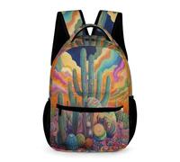 WECECE Kids Cactus Pattern School Bag Age 8 Kids for Boys Plants Cacti Daypack for Girls Years 1-2 Lightweight Durable Bookbag Daily Items Bottle Spring Outing Travel