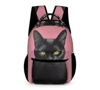 WECECE Kids Cat Motif Daypack Age 9 Students for Boys Black Animal Kitten Rucksack for Girls Years 3-5 with Front Pocket Bookbag Books Water Bottle Outdoor Day Trips
