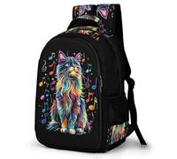 WECECE Kids Cat Musical Note School Backpack, Student Boogbag, Lightweight Durable Cute Kitten Rucksack for Boys Girls Teenagers, Daypack for Travel, Days Out, Laptops
