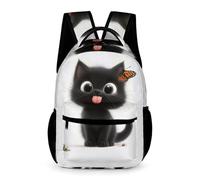 WECECE Kids Cute Cat Motif Daypack Age 9 for Boys Girls Black Kitten School Backpack Years 1-2 Lightweight with Side Pockets Rucksack Books Water Bottle Class Daily Use