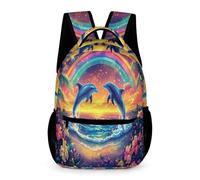 WECECE Kids Dolphin Print Rucksack Age 13 for Boys Sea Creature Backpack for Girls Years 2-4 Lightweight Printed Bookbag Front Pocket Side Pockets Spring Outing Travel