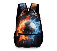 WECECE Kids Fire Water Soccer School Backpack 8-12 Years for Boys Football Bookbag for Girls Year 4 Lightweight Durable Backpack Books Water Bottle Autumn Trip Daily Use
