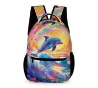 WECECE Kids for Boys Girls Dolphin Rainbow Design Daypack 10-13 Years Marine Life Print Backpack Years 1-2 Lightweight Bookbag Daily Items Spring Outing Travel