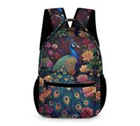 WECECE Kids for Boys Peacock Motif Daypack Age 6 Animal Pattern Rucksack for Girls Primary School Years 3-5 Lightweight School Bag Books Water Bottle Class Daily Use