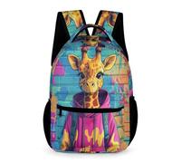 WECECE Kids Funny Giraffe Design School Bag Age 13 for Boys Girls Animal Backpack Year 5 Durable with Side Pockets Rucksack Books Stationery Bottle Back to School Gift