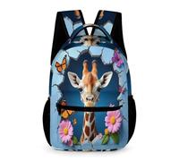 WECECE Kids Giraffe Pattern Rucksack Age 9 Children for Boys Animal Daypack for Girls Years 3-5 Lightweight with Side Pockets School Bag Books Bottle Umbrella Class Daily Use