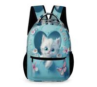 WECECE Kids Heart Cat Motif Daypack 8-11 Years Primary for Boys and Girls Animal Kitten School Bag Years 4-6 with Front Pocket Rucksack Daily Items Outdoor Day Trips