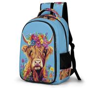 WECECE Kids Highland Cattle Back pack for Boys Girls Age 9-15 Animal Design Rucksack 11.6 Inch Laptop School Bag for Secondary Years and Travel Hiking and Day Trips