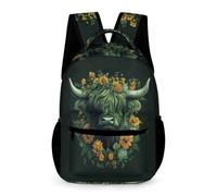 WECECE Kids Highland Cattle Backpack Age 12 School Kids for Boys Animal Motif Rucksack for Girls Year 5 Lightweight Printed Daypack Daily Items Bottle Class Daily Use