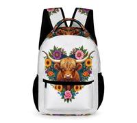 WECECE Kids Highland Cattle Daypack 6-12 Years for Boys and Girls Bull Design School Backpack Year 3 Lightweight Durable Bookbag Books Stationery Bottle Class Daily Use