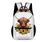 WECECE Kids Highland Cattle School Backpack 8-11 Years for Boys Animal Motif School Bag for Girls Year 3 Lightweight Backpack Books Water Bottle Autumn Trip Daily Use
