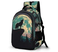 WECECE Kids Moon Wolf Backpack Age 10-16, Boys 13.3 Inch Laptop Rucksack, Girls Wolve Motif Daypack for School Years 5-9, Lightweight Stylish for Birthday Gift and Back to School