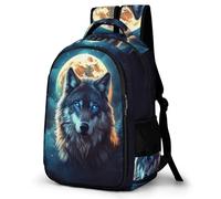 WECECE Kids Moon Wolf School Backpack, Student Boogbag, Lightweight Durable Wolves Design Rucksack for Boys Girls Teenagers, Daypack for Travel, Days Out, Laptops