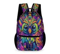 WECECE Kids Owl Colourful Rucksack Age 10 for Boys Bird Motif Bookbag for Girls Years 1-3 Lightweight with Side Pockets School Bag Daily Items Bottle Autumn Trip Daily Use