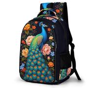 WECECE Kids Peacock Daypack Age 9-15 Boys 13.3 Inch Laptop Backpack Girls Animal Peacock Daypack for Primary Years, Trendy Durable for School Travel and Outdoor