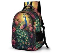 WECECE Kids Peacock Motif Backpack Age 8-14 Boys 15.6 Inch Laptop School Bag Girls Animal School Backpack for Secondary Years, Cool Durable for Daily Use Travel and Hiking