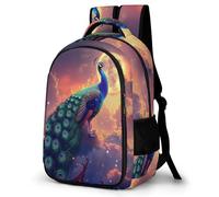WECECE Kids Peacock Motif School Bag 11-16 Years, Girls Backpack, Boys Animal Moon Daypack Refrigerator Door Trendy Durable for Secondary School and Outdoor Travel and Spring Trip