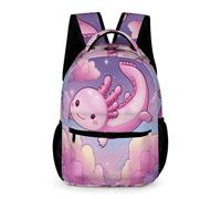 WECECE Kids Pink Salamander School Backpack 6-12 Years for Boys Axolotl Daypack for Girls Years 4-6 Durable with Side Pockets Backpack Daily Items Bottle Spring Outing Travel