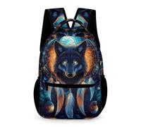 WECECE Kids Wolf Dreamcatcher School Backpack 9-13 Years Kids for Boys and Girls Wolves Backpack Year 3 Lightweight Rucksack Books Stationery Bottle Travel Outdoor Daily Use