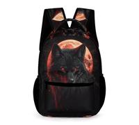 WECECE Kids Wolves Moon School Backpack Age 13 for Boys and Girls Animal Wolf School Bag Years 3-5 Lightweight Printed Daypack Front Pocket Side Pockets Spring Outing Travel