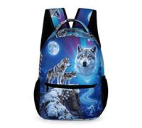 WECECE Kids Wolves Motif School Backpack 7-13 Years for Boys and Girls Animal Wolf Bookbag Year 2 Lightweight with Side Pockets Daypack Daily Items Travel Outdoor Daily Use