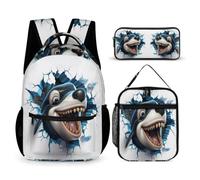 WECECE Killer Whale Schoolbag School Supplies Bundle for Children 6-8 Years, 3D Theme Bookbag with Pencil Case and Lunch Bag Year 6 for Boys Back to School Gift and Learning Essentials